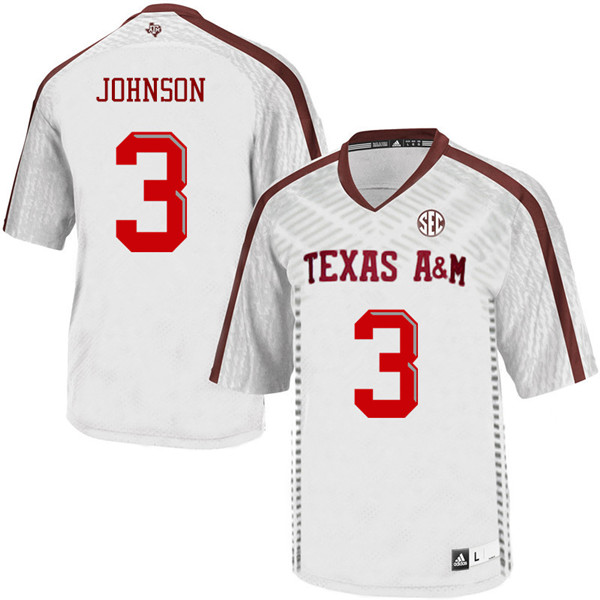 Men #3 Tyree Johnson Texas A&M Aggies College Football Jerseys Sale-White